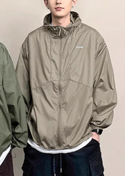 New Coffee Hooded Zippered Pockets Thin Men UPF 50+ Coat