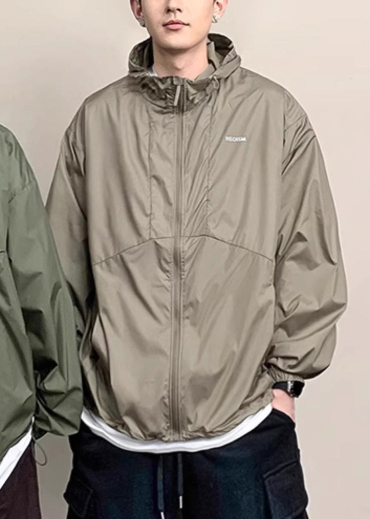 New Coffee Hooded Zippered Pockets Thin Men UPF 50+ Coat