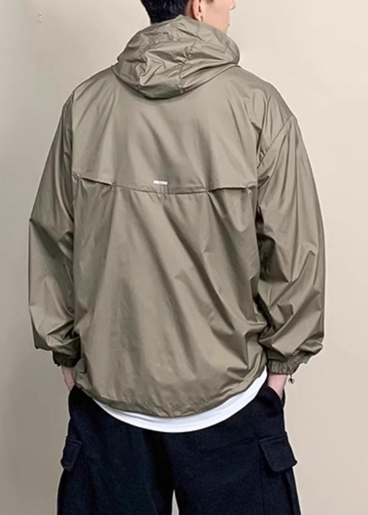 New Coffee Hooded Zippered Pockets Thin Men UPF 50+ Coat