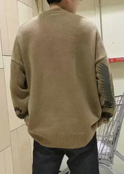 New Coffee O Neck Print Knit Mens Sweater Spring