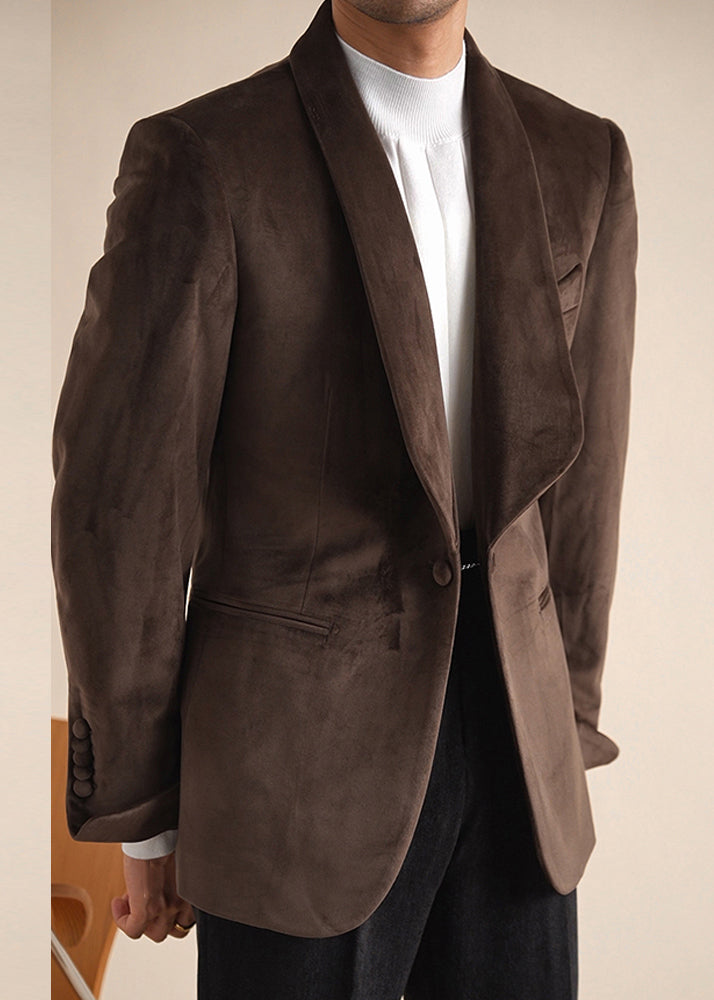 New Coffee Original Design Button Pockets Silk Velour Mens Coats Winter