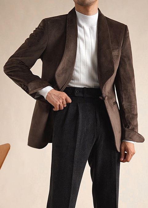 New Coffee Original Design Button Pockets Silk Velour Mens Coats Winter