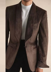 New Coffee Original Design Button Pockets Silk Velour Mens Coats Winter