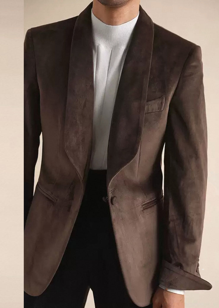 New Coffee Original Design Button Pockets Silk Velour Mens Coats Winter