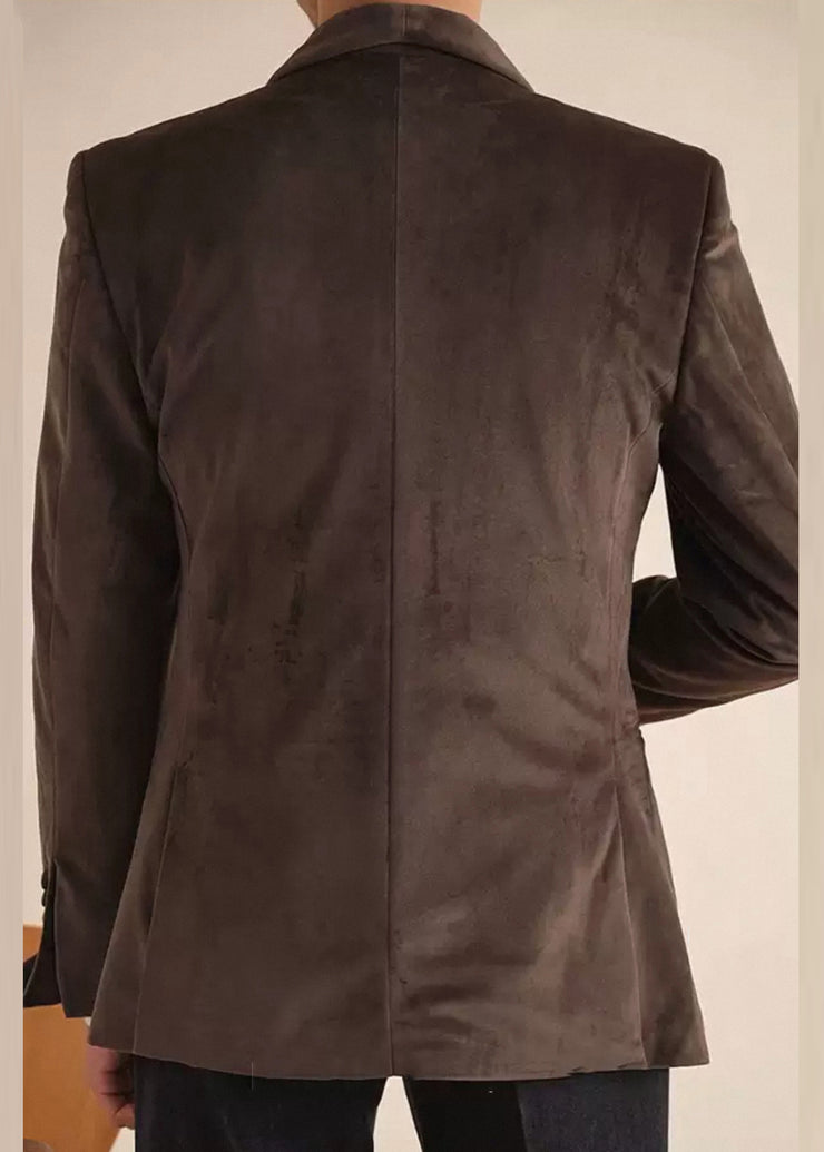 New Coffee Original Design Button Pockets Silk Velour Mens Coats Winter