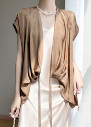 New Coffee Original Design Solid Silk Shirt Short Sleeve