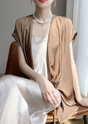 New Coffee Original Design Solid Silk Shirt Short Sleeve