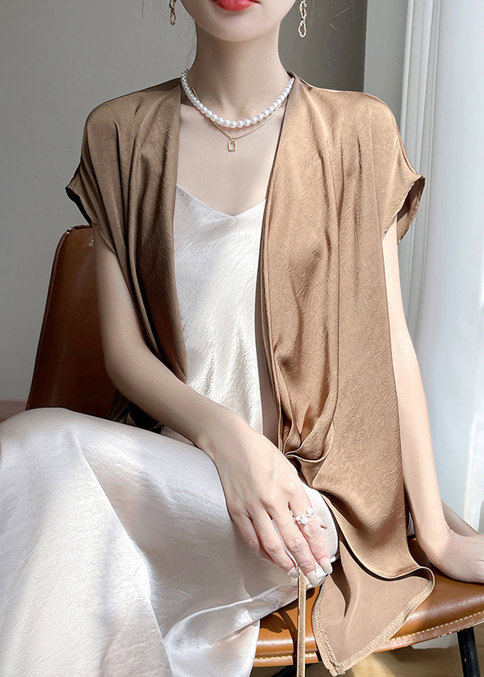 New Coffee Original Design Solid Silk Shirt Short Sleeve