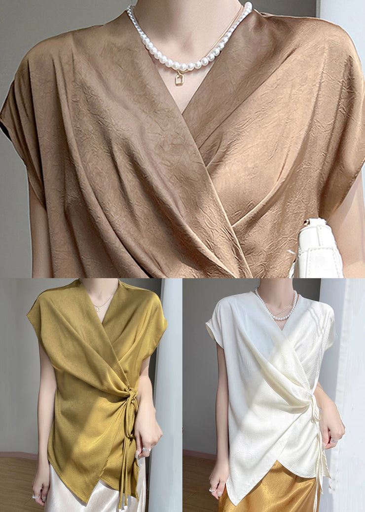 New Coffee Original Design Solid Silk Shirt Short Sleeve