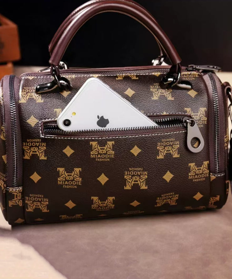 New Coffee Print Versatile Calf Leather Tote Bag