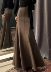 New Coffee Solid High Waist Cotton Skirt Spring