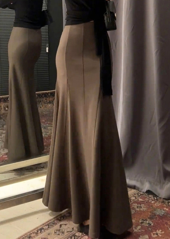 New Coffee Solid High Waist Cotton Skirt Spring