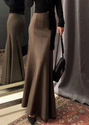 New Coffee Solid High Waist Cotton Skirt Spring