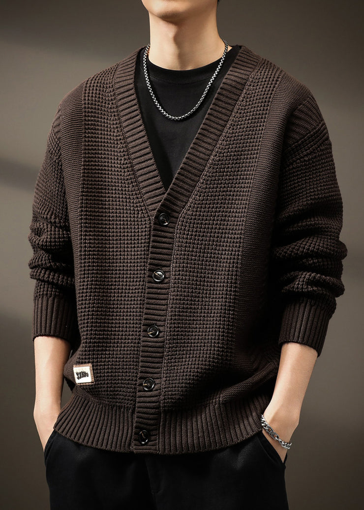 New Coffee V Neck Button Solid Knit Men Cardigans Spring