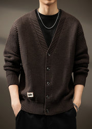 New Coffee V Neck Button Solid Knit Men Cardigans Spring