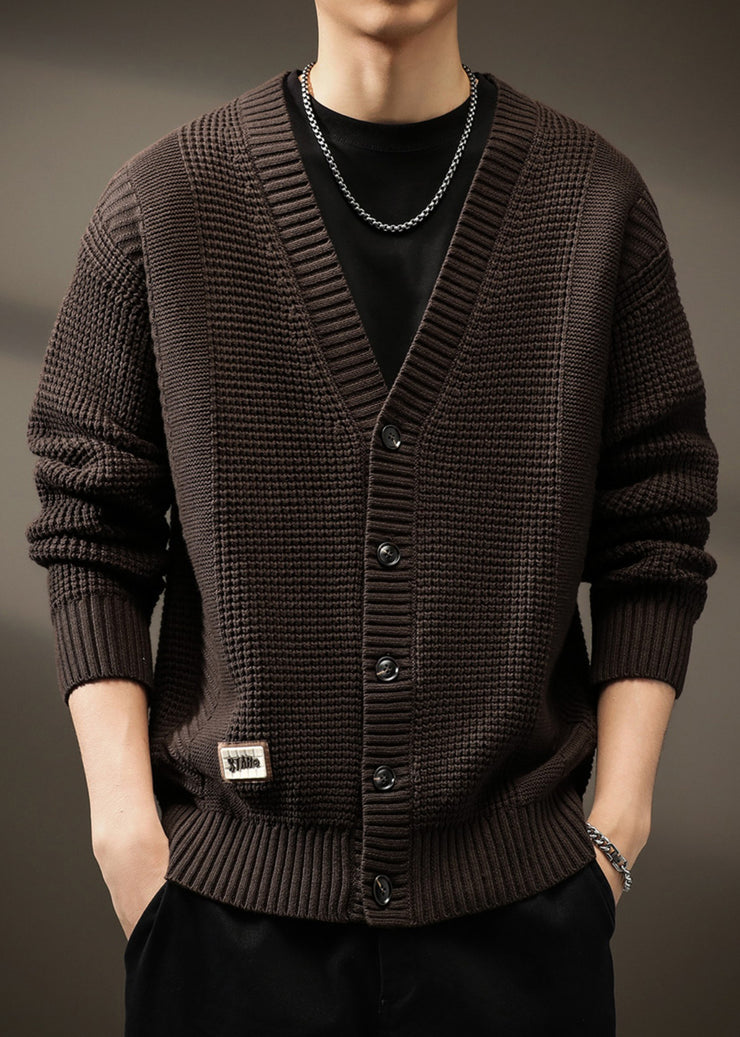 New Coffee V Neck Button Solid Knit Men Cardigans Spring