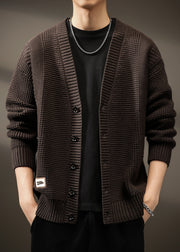 New Coffee V Neck Button Solid Knit Men Cardigans Spring