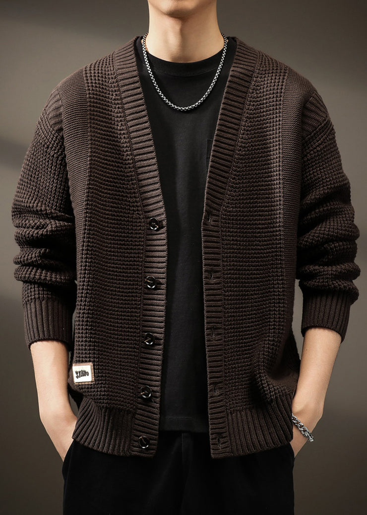 New Coffee V Neck Button Solid Knit Men Cardigans Spring