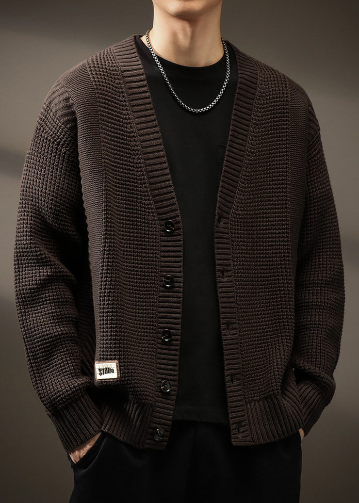 New Coffee V Neck Button Solid Knit Men Cardigans Spring