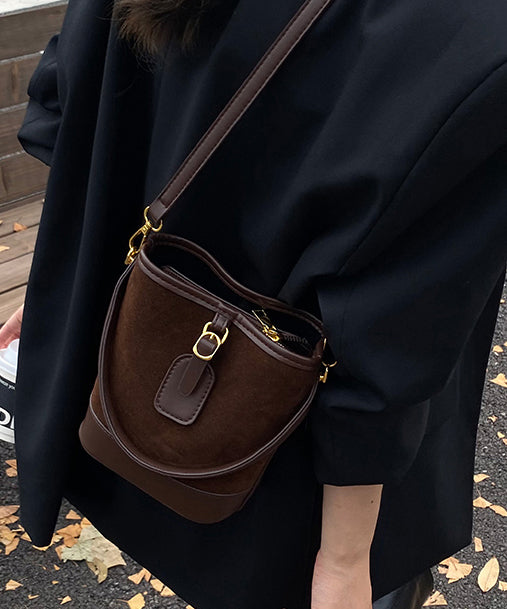 New Coffee Versatile Suede Bucket Bag Korea Style