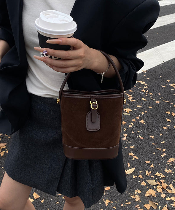 New Coffee Versatile Suede Bucket Bag Korea Style