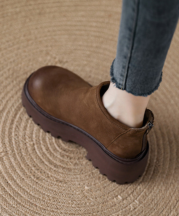 New Coffee Zippered Splicing Platform Ankle Boots