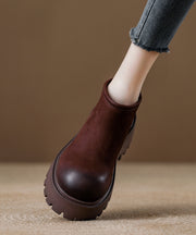 New Coffee Zippered Splicing Platform Ankle Boots