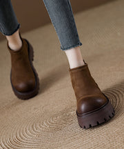 New Coffee Zippered Splicing Platform Ankle Boots