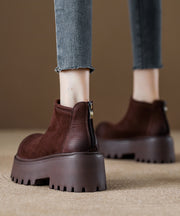 New Coffee Zippered Splicing Platform Ankle Boots