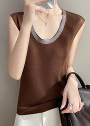 New Coffee Zircon Cozy Solid Knit Tank Sleeveless