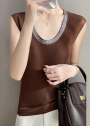 New Coffee Zircon Cozy Solid Knit Tank Sleeveless