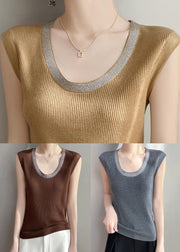 New Coffee Zircon Cozy Solid Knit Tank Sleeveless