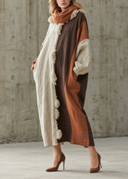 New Colorblock Fuzzy Fur Fluffy Patchwork Cotton Maxi Dresses Fall