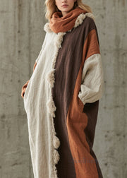 New Colorblock Fuzzy Fur Fluffy Patchwork Cotton Maxi Dresses Fall
