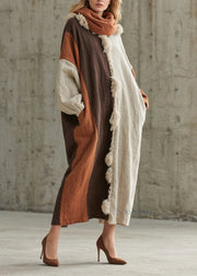 New Colorblock Fuzzy Fur Fluffy Patchwork Cotton Maxi Dresses Fall