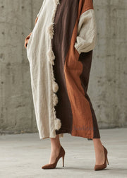 New Colorblock Fuzzy Fur Fluffy Patchwork Cotton Maxi Dresses Fall
