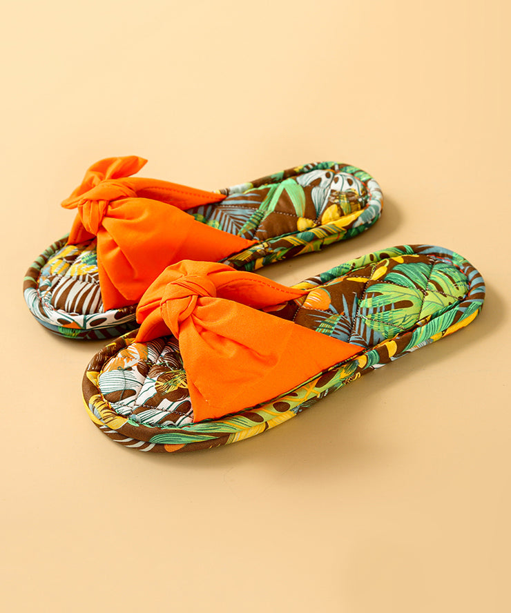New Comfy Splicing Bow Slippers Shoes Green Cotton Fabric