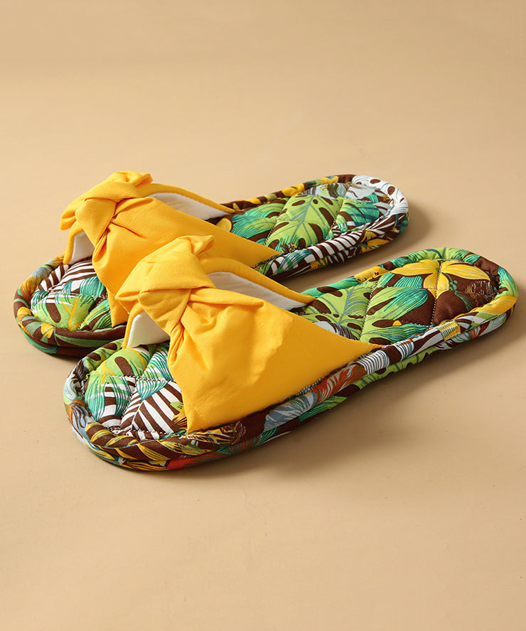 New Comfy Splicing Bow Slippers Shoes Green Cotton Fabric