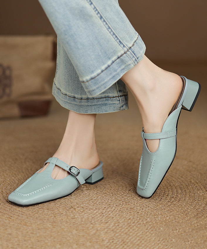 New Comfy Splicing Chunky Blue Sheepskin Slide Sandals