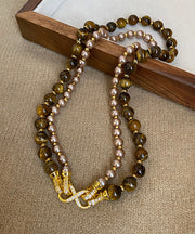 New Copper Tiger's-Eye Pearl Double-Layer Gratuated Bead Necklace