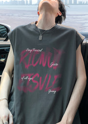 New Dark Gray Print Cozy Cotton Men T Shirt Summer