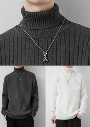 New Dark Gray Turtleneck Thick Knit Men Sweaters Winter