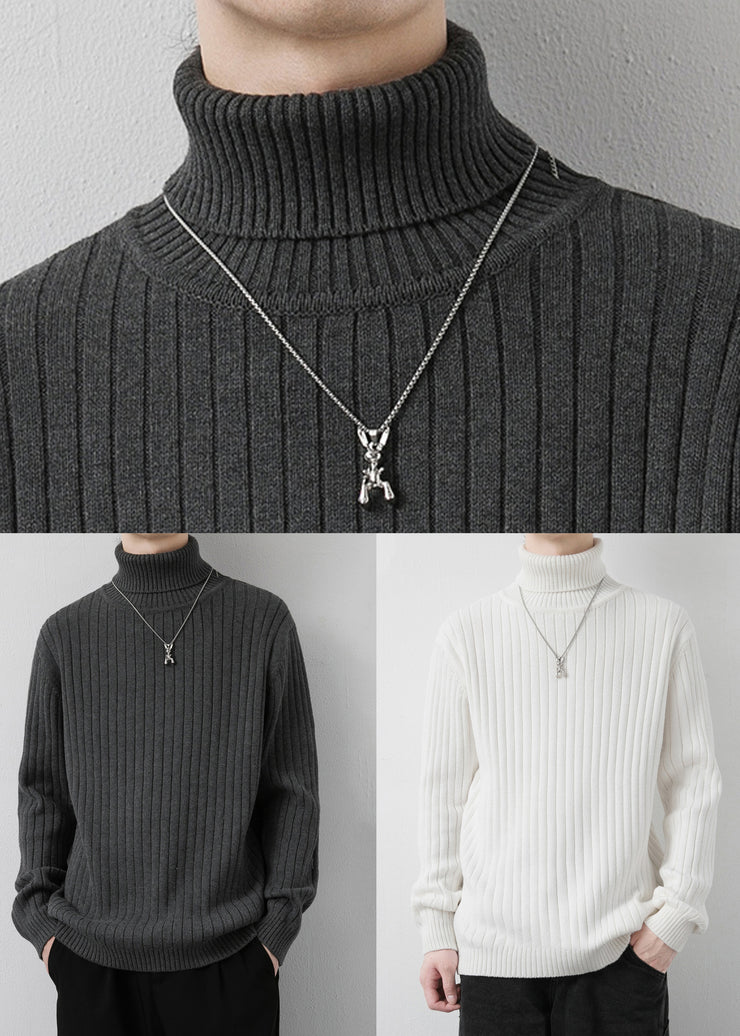 New Dark Gray Turtleneck Thick Knit Men Sweaters Winter