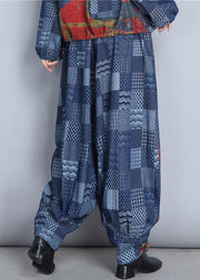 New Denim Blue Embroidered Pockets Cotton Pants Spring