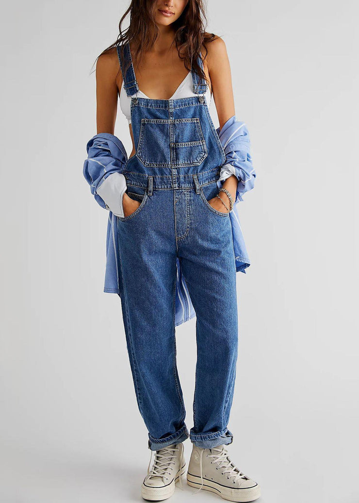 New Denim Blue Pockets Original Design Jumpsuit Sleeveless