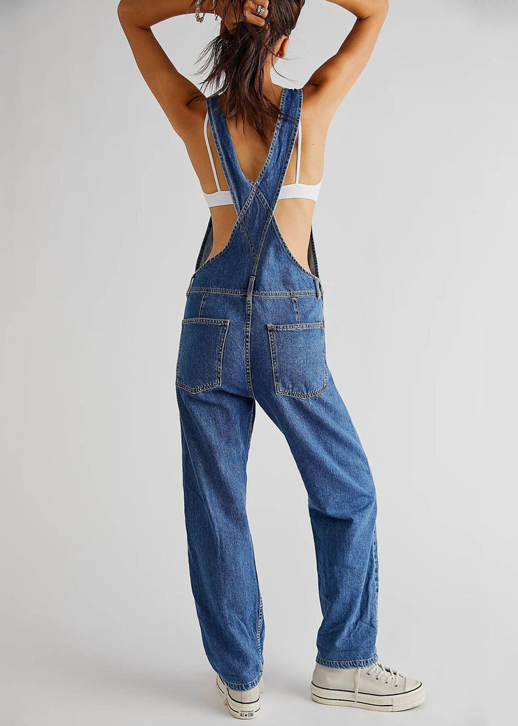 New Denim Blue Pockets Original Design Jumpsuit Sleeveless