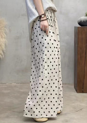 New Dot Pockets Elastic Waist Linen Wide Leg Pants Summer