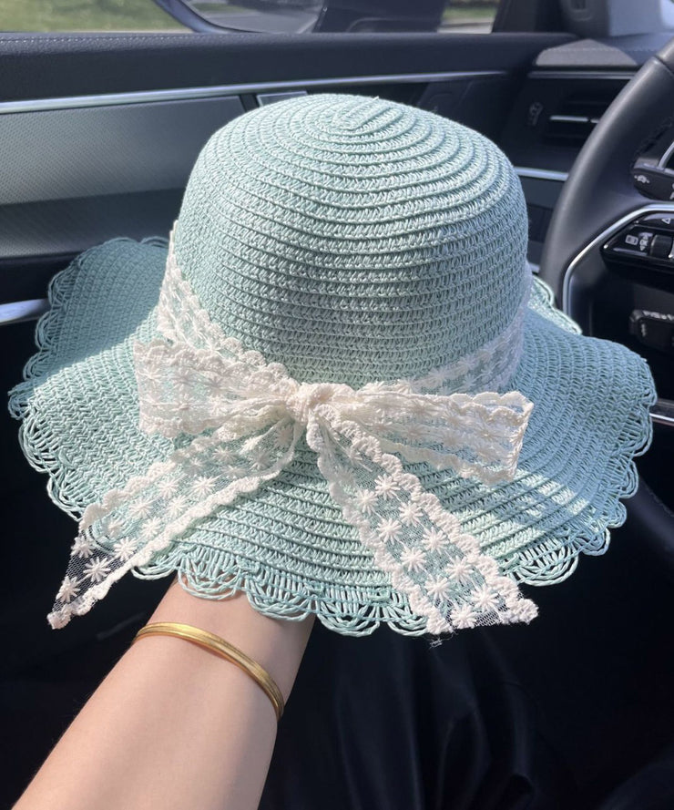 New Fashion Beige Lace Bow Sun Hat Summer