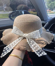 New Fashion Beige Lace Bow Sun Hat Summer