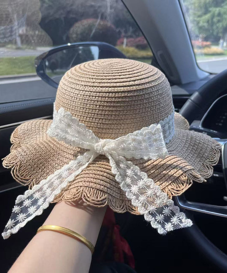 New Fashion Beige Lace Bow Sun Hat Summer